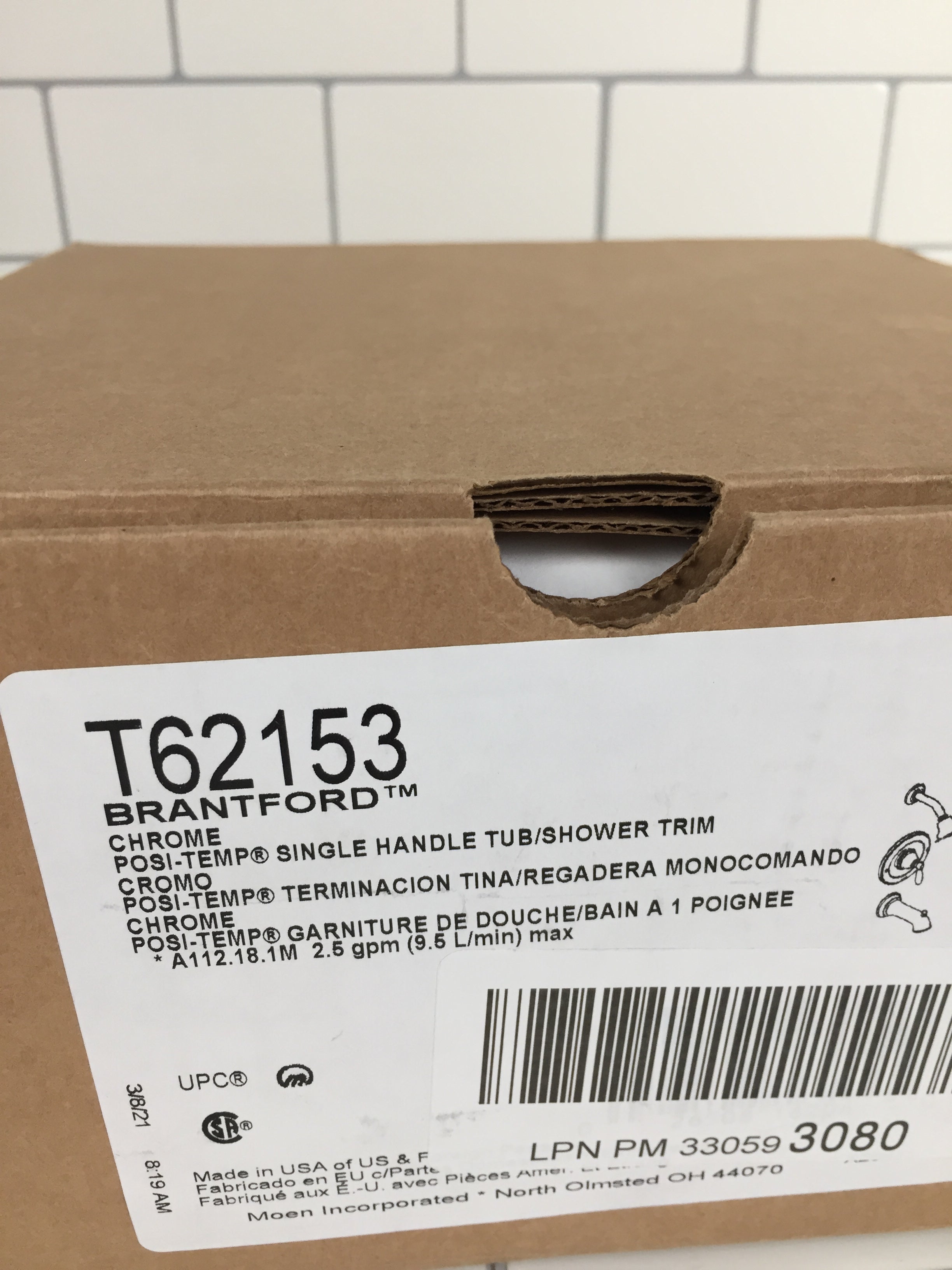 Moen T2153 Brantford Posi-Temp Tub & Shower Trim Kit Valve Required, Chrome (6945125564599)